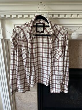 Heritage 1981 White and Brown Plaid Button-Up Shirt